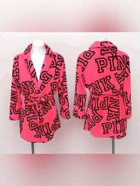 VTG PINK Victoria's Secret Women's Soft Pink Plush Signature Belted Robe M/ L